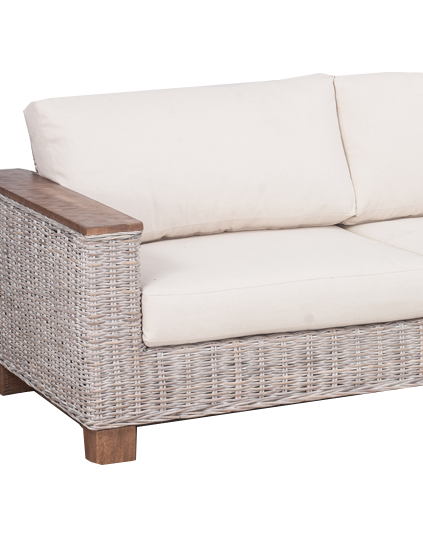 baard Oppervlakte Doorbraak Rotan bank Dalles in de kleur white wash. Rieten Lounge bank.